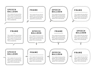シンプルな四角い吹き出しのフレームイラストセット。線画、モノクロバージョン（espは線幅変更可能）