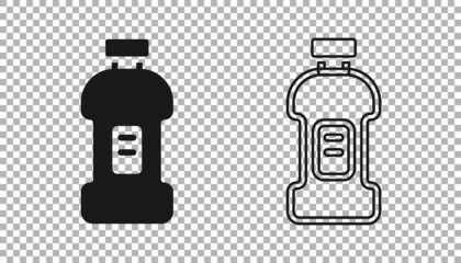 Black Plastic bottle for laundry detergent, bleach, dishwashing liquid or another cleaning agent icon isolated on transparent background. Vector