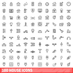 100 house icons set. Outline illustration of 100 house icons vector set isolated on white background