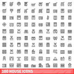 100 house icons set. Outline illustration of 100 house icons vector set isolated on white background