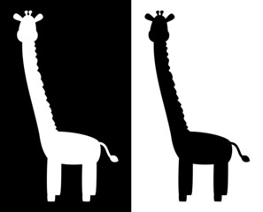 Giraffe in profile with shadow shape of a color in black and white 