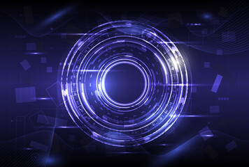 Futuristic Sci-Fi glowing HUD circle element. Abstract hi-tech background. Hologram particle of head-up display interface. Virtual reality technology of computer cyber and engineer