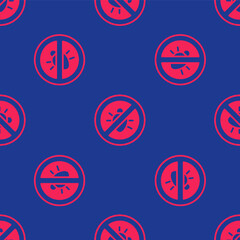 Red Stop colorado beetle icon isolated seamless pattern on blue background. Vector