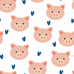 Seamless pattern with cute cartoon pig for fabric print, textile, gift wrapping paper. colorful vector for textile, flat style