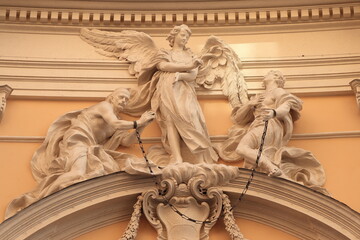 Santinissima Trinità degli Spagnoli Church Facade Detail with Statues in Rome, Italy