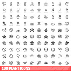 100 plant icons set. Outline illustration of 100 plant icons vector set isolated on white background