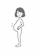 泣き顔の裸の妊婦イメージイラスト白黒