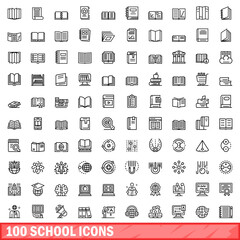 100 school icons set. Outline illustration of 100 school icons vector set isolated on white background