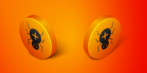 Isometric Spider icon isolated on orange background. Happy Halloween party. Orange circle button. Vector