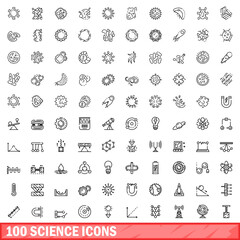 100 science icons set. Outline illustration of 100 science icons vector set isolated on white background