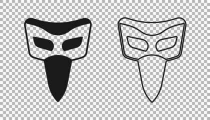 Black Carnival mask icon isolated on transparent background. Masquerade party mask. Vector