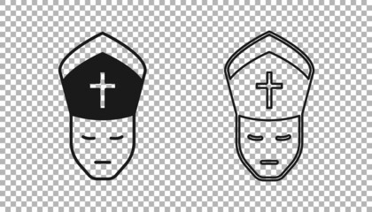 Black Pope icon isolated on transparent background. Pope hat. Holy father. Vector
