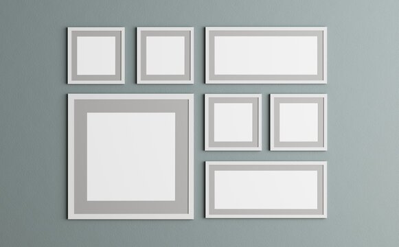 3d render of blank paintings. Insert photo - in an empty frame.
Layout of posters on the wall.