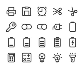 Collection of monochromatic pixel perfect icons: User interface. Set #4.  Built on  base grid of  32 x 32  pixels. The initial base line weight is 2 pixels. Editable strokes