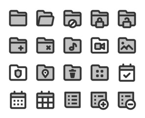 Collection of bicolor pixel perfect icons: User interface. Set #3.  Built on  base grid of  24 x 24 pixels. The initial base line weight is 2 pixels. Editable strokes