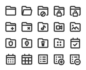 Collection of monochromatic pixel perfect icons: User interface. Set #3.  Built on  base grid of  24 x 24 pixels. The initial base line weight is 2 pixels. Editable strokes