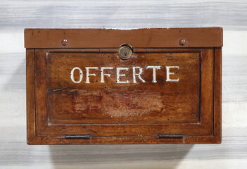 Old Wooden Church Offering Box at the San Carlo Church in Rome, Italy