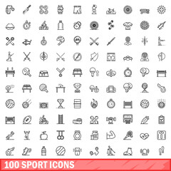 100 sport icons set. Outline illustration of 100 sport icons vector set isolated on white background