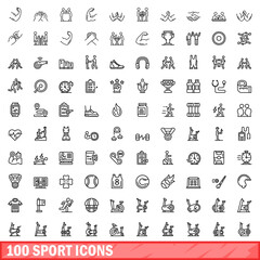 100 sport icons set. Outline illustration of 100 sport icons vector set isolated on white background