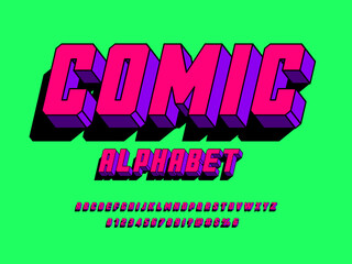 Superhero comic style vector font with uppercase, numbers and symbols
