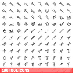 Fototapeta na wymiar 100 tool icons set. Outline illustration of 100 tool icons vector set isolated on white background