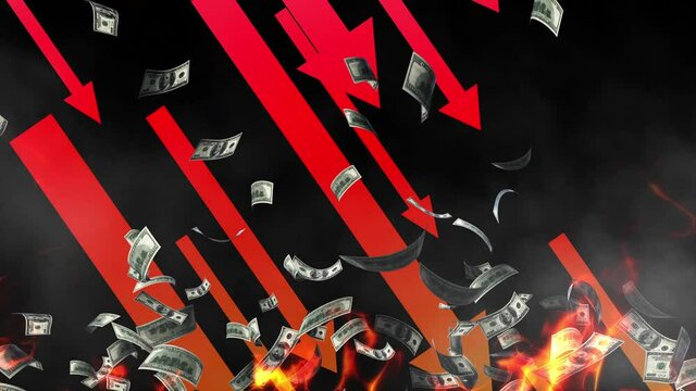 US money cash particle with arrow going down animation
