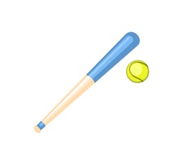 Baseball bat and ball. Sports equipment for athletes. Isolated on white background. Symbol, icon. Colorful Illustration Vector