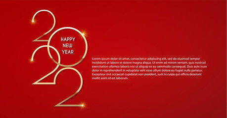 Fototapeta premium Happy new 2022 year Elegant gold text with light. Minimalistic text template