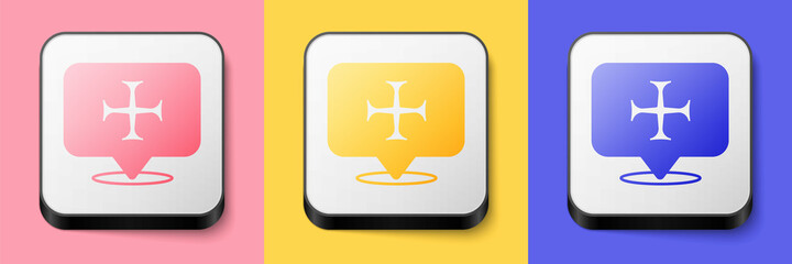 Obraz premium Isometric Crusade icon isolated on pink, yellow and blue background. Square button. Vector