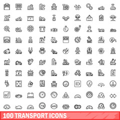 100 transport icons set. Outline illustration of 100 transport icons vector set isolated on white background