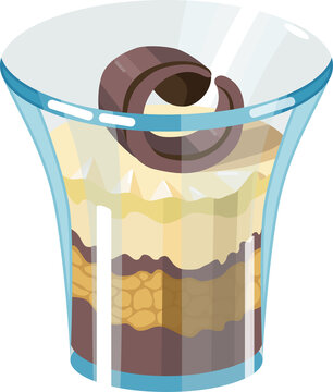 layered dessert in glass with chocolate curl clip art preview