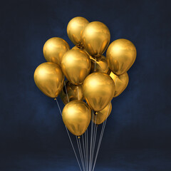 Gold balloons bunch on a black wall background - obrazy, fototapety, plakaty
