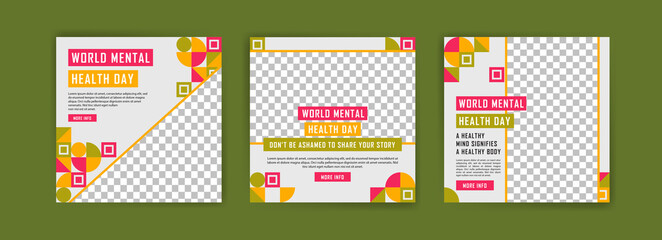 Social media post template for World Mental Health Day. Campaigning for the importance of maintaining mental health.