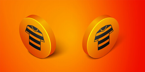 Isometric Striped sailor t-shirt icon isolated on orange background. Marine object. Orange circle button. Vector