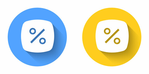 White Discount percent tag icon isolated with long shadow background. Shopping tag sign. Special offer sign. Discount coupons symbol. Circle button. Vector