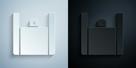 Paper cut Online ordering and fast food delivery icon isolated on grey and black background. Paper art style. Vector