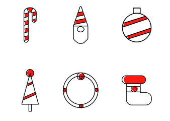 set of 6 christmas icons with red accent