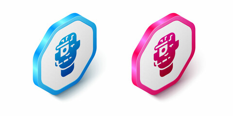 Isometric Smart glasses mounted on spectacles icon isolated on white background. Wearable electronics smart glasses with camera and display. Hexagon button. Vector