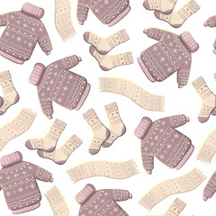 Winter accessories. A pattern on a white background