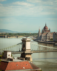 Fototapeta na wymiar View of Chain Bridge, Hungarian Parliament and Danube River form Buda Castle