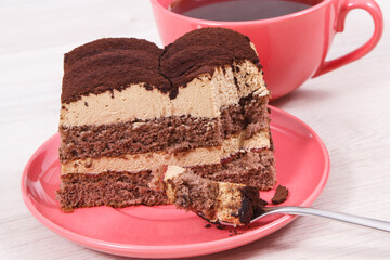 Tasty tiramisu cake and black coffee for different occasions. Delicious dessert
