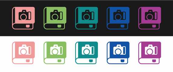 Set Photo album gallery icon isolated on black and white background. Vector