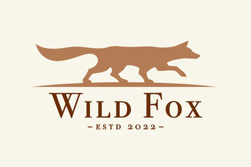 Wild fox silhouette logo design. Canine wildlife sign. Wilderness animal brand icon. Vector illustration.