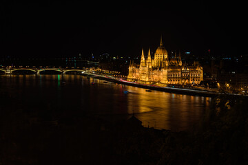 Beautiful building of Parliament in Budapest, Hungary, a popular travel destination at night