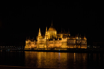 Fototapeta na wymiar Beautiful building of Parliament in Budapest, Hungary, a popular travel destination at night