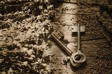 old key on old wooden background
