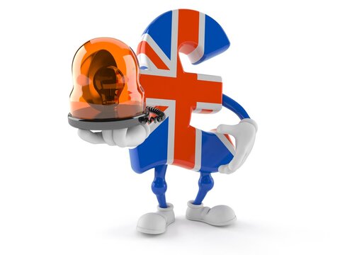 Pound currency character holding emergency siren