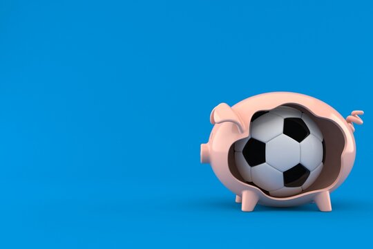 Soccer ball inside piggy bank