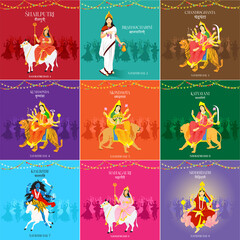 Navratri 9 days 9 goddess garba vector