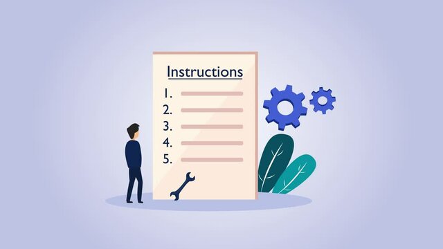 Businessman reading instructions steps